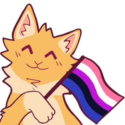 a cream and light auburn cat, a gender fluid flag on a stick tucked behind its front paw.